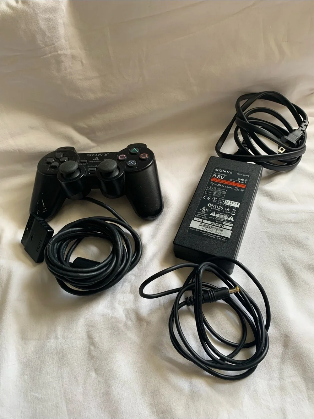 Sony Black PS2 DualShock Controller with Black Power Adapter and Cables